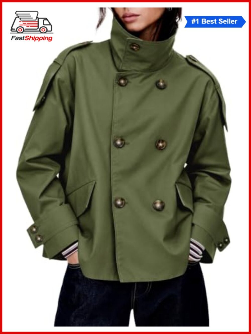 ✨Cropped Trench Coat Oversized Double Breasted Casual Jacket